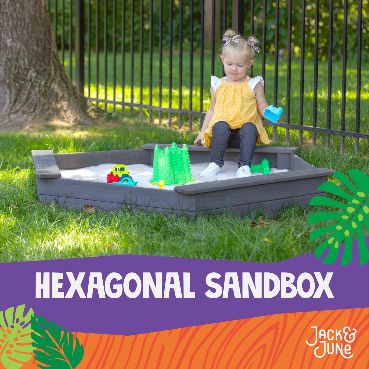 Jack & June Hexagonal Cedar Sand Box Playset - WoodArtSupply