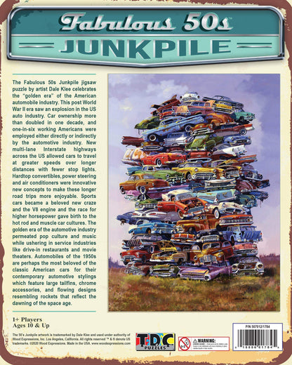 TDC Games Classic Car Puzzle Fabulous 50s Junkpile by Dale Klee, 1000 Piece Jigsaw Puzzle for Kids and Adults, 26.75 x 19.25 inches Educational Puzzles, Difficult and Challenging Classic Car Puzzle