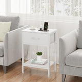 Vagusicc White Nightstand Set of 2 with Charging Station, Bed Side Table with Fabric Drawer, Small End Table with 2-Tier Storage Shelves, 25.4" Tall Bedside Table, Night Stand for Bedroom, Living Room Vagusicc