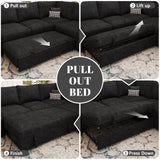 SUAWY 108 Inch Modular Sectional Sofa with Pull Out Bed, U Shaped 7 Seat Sectional Sleeper Sofa with Storage, Sectional Couches for Living Room,Cloud Modular Couch, Removable Sofa Cover, Black SUAWY