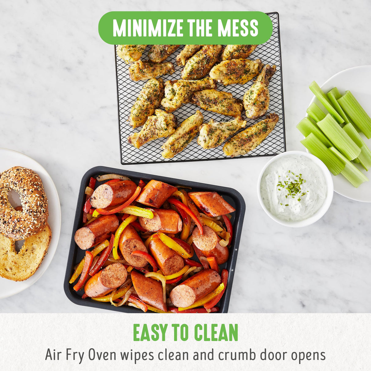 GreenLife Countertop Toaster Oven Air Fryer Stainless Steel, Healthy Ceramic Nonstick, PFAS and PFOA-Free, Tray & Basket, Bake, Broil, Reheat, Adjustable Temp & Time Control, Auto Shutoff, Turquoise GreenLife