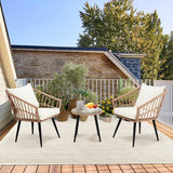 ECOTOUGE 3 Pieces Wicker Patio Bistro Set, Patio Rattan Dining Set with Glass Top Table and Cushions, Outdoor Conversation Furniture Set for Porch, Backyard and Garden (Beige) ECOTOUGE