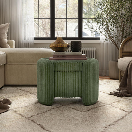 Furniture of America Lennox Modern Chenille 25-inch Round Storage Ottoman with Reversible Flip Top, Upholstered Footstool for Living Room, Bedroom, Entryway, Green Furniture of America