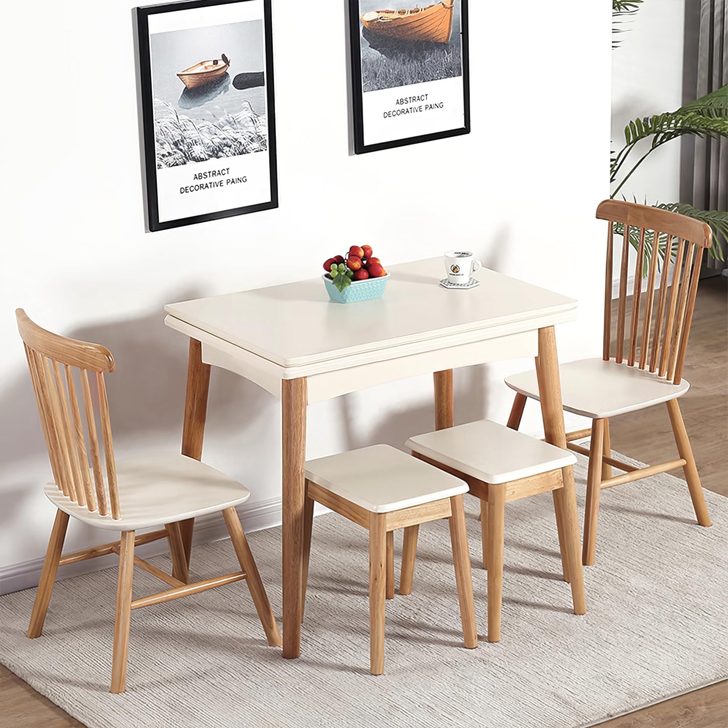 Rukulin 47" Multifunctional Wooden Foldable Dining Table with Thai Oak Legs, Modern Space Saving Kitchen Table for Living Room White, 47" W x 35.4" D x 29" H