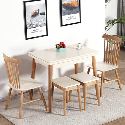 Rukulin 47" Multifunctional Wooden Foldable Dining Table with Thai Oak Legs, Modern Space Saving Kitchen Table for Living Room White, 47" W x 35.4" D x 29" H