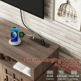 IRONCK Farmhouse TV Stand for 65 Inch TV, 32“Tall Entertainment Center with Power Outlets, Rustic TV Cabinet with Glass Door Media Console, TV Console for Living Room, Light Rustic Oak IRONCK