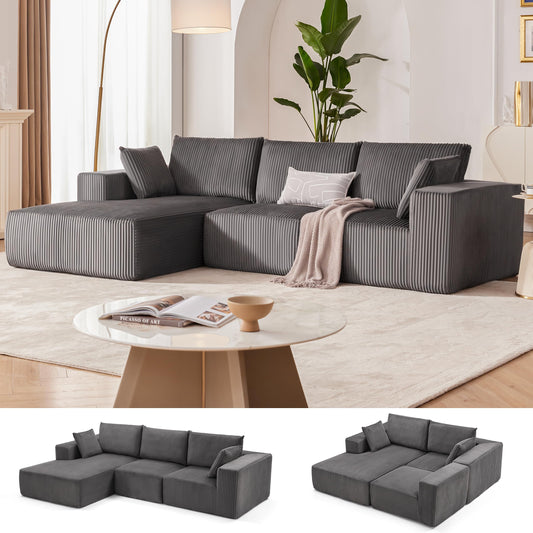 Weture 108” Modular Sectional Sofa, Cloud Sectional Couch with Deep Seat, Modern Modular L-Shape Sofa Couch with Chaise,Upholstered Couches for Living Room Bedroom (Corduroy, Dark Grey)