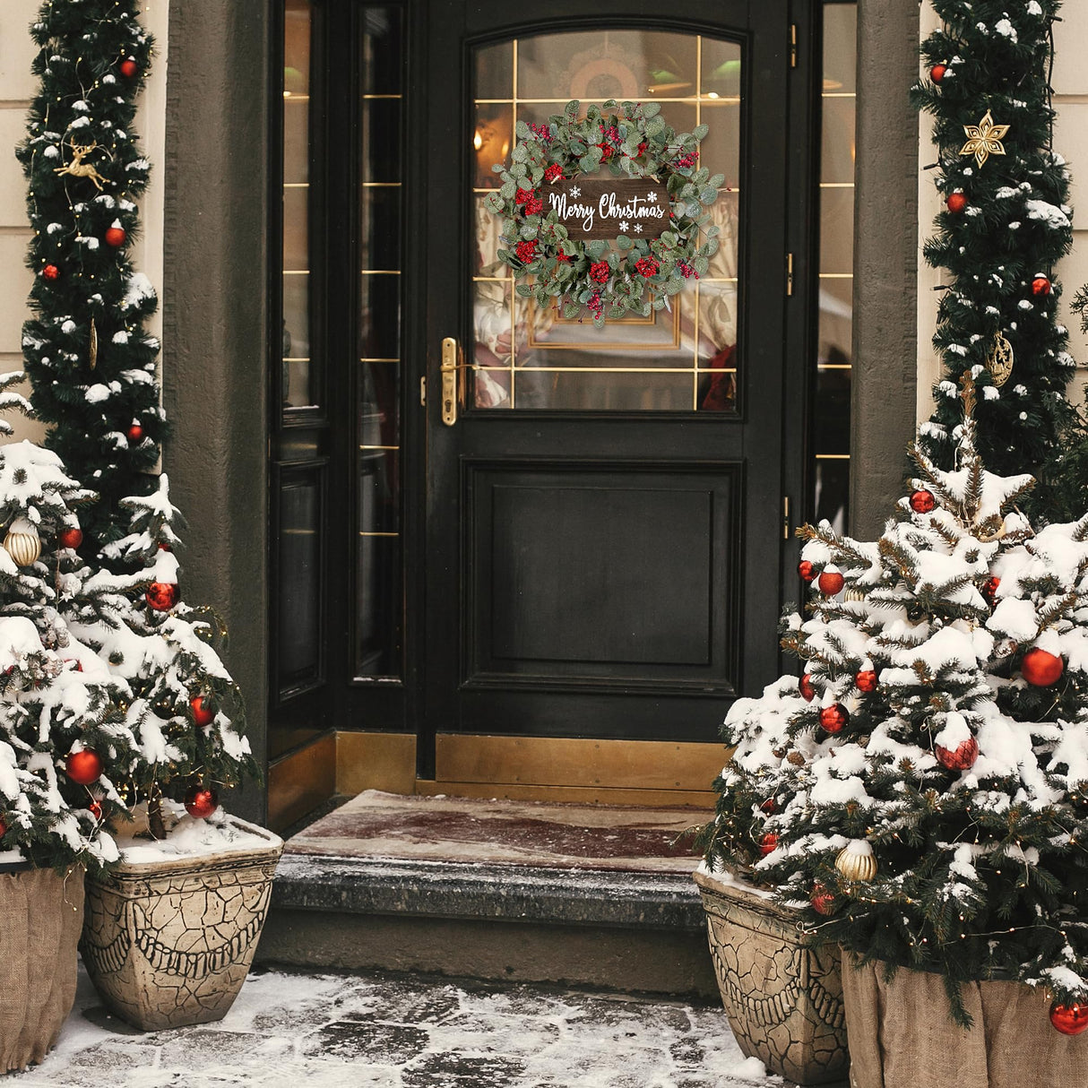 Sggvecsy 18 Inch Artificial Christmas Wreath for Front Door Xmas Red Berry Wreath Winter Glitter Eucalyptus Wreath Christmas Hanging Decorations for Wall Home Window Holiday OutdoorDecor Sggvecsy