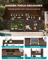 SERWALL Outdoor Potting Bench with Removeable Sink,Rot-Resistant HDPE Potting Table for Outside Gardening, All Weather Use - Coffee SERWALL