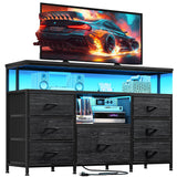 EnHomee Dresser TV Stand for Bedroom with LED Lights & power outlets for 55" TV Stand Dresser for Bedroom Entertainment Center with 7 Fabric Drawers and Wood Shelves for Living Room, Black EnHomee