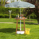 HAPPYGRILL 31.5” Round Bar Table, Bar Height Table with Umbrella Hole & Slatted Tabletop, Acacia Wood Patio Bistro Table, Side Table for Indoors Outdoors HAPPYGRILL