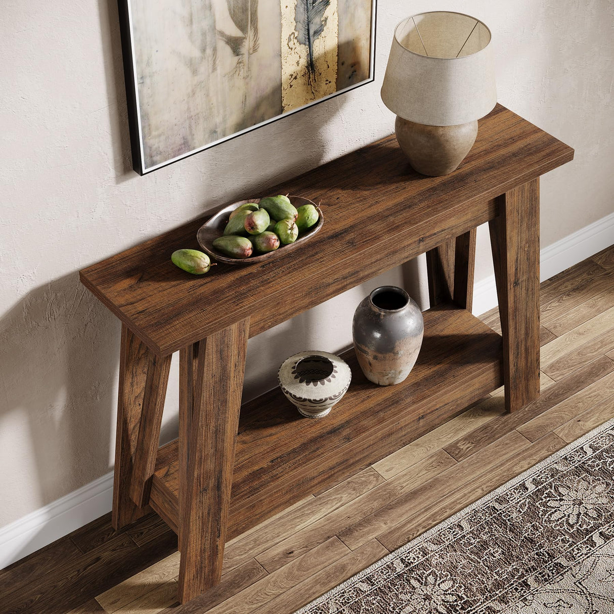 Tribesigns 41.3" Farmhouse Console Table, 2-Tier Wooden Entryway Table with Storage, Rustic Narrow Behind Couch for Living Room, Hallway, Foyer, Rustic Brown Tribesigns