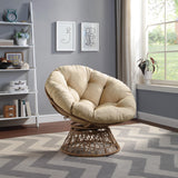 OSP Home Furnishings Wicker Papasan Chair with 360-Degree Swivel, Natural Frame with Cream Cushion OSP Home Furnishings