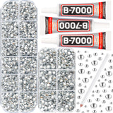 b7000 Glue with 7500Pcs Clear Silver Rhinestones for Crafts Clothes Clothing Fabric, Shiny Flatback Crystals Gems for Crafting Shoes Shirt, Flat Back Diamonds Set Badazzle kit Jewels 2-5mm 4 Sizes Mix Worthofbest