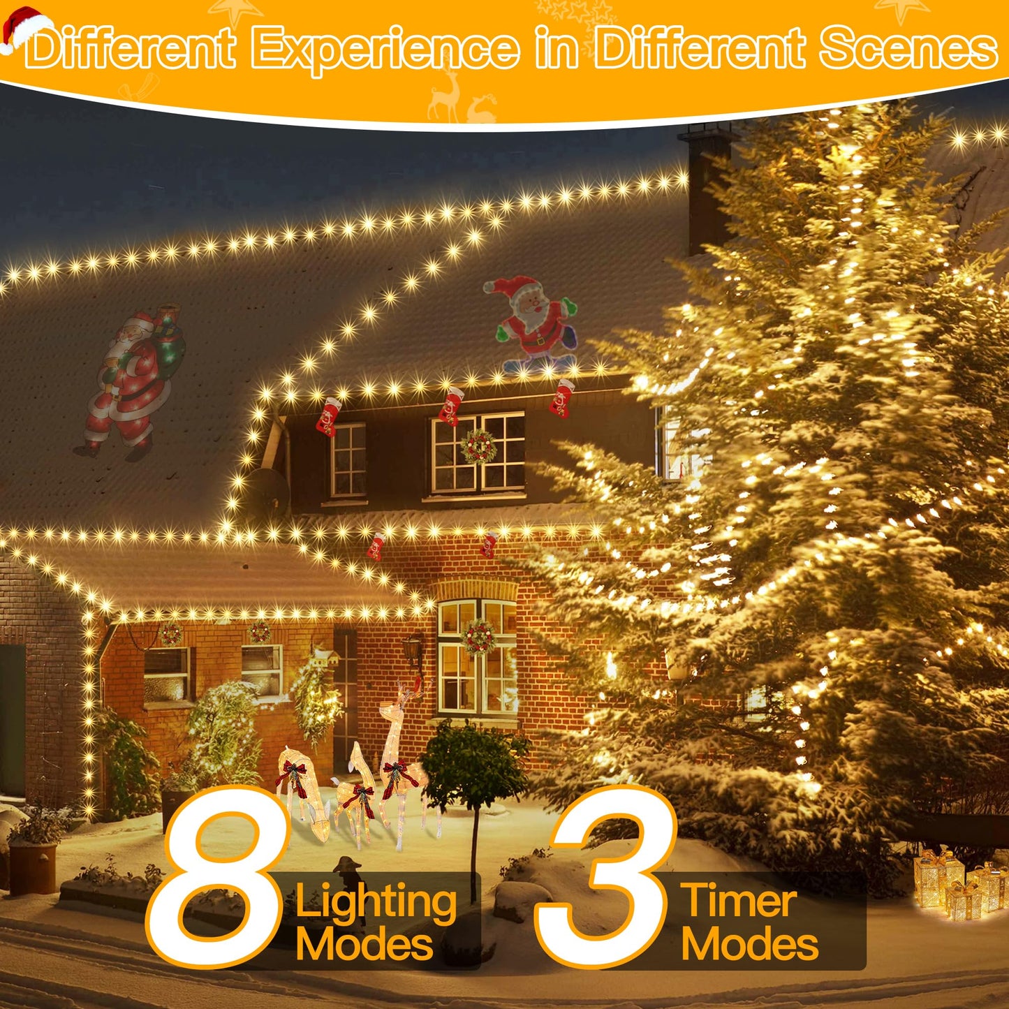 Ollny Christmas Lights 1000 LED 330 FT, IP67 Waterproof Plug in Christmas Tree Lights with Remote, 8 Modes, 3 Timers, Dimmable, House Xmas Indoor Decorations Outdoor Christmas Lights (Warm White)