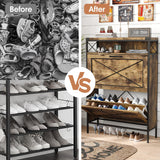 Maupvit Shoe Storage Cabinet with 2 Flip Drawers with Metal Legs，Adjustable Shelves，Entryway Hidden Shoe Storage，Shoe Organizer for Entryway (Brown) Maupvit