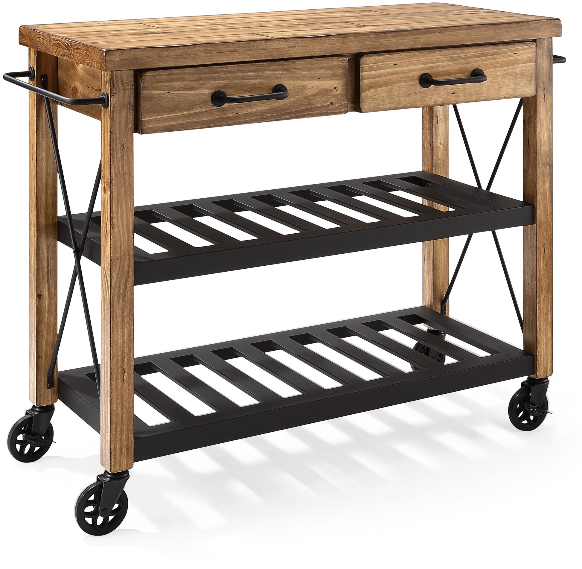 Crosley Furniture Roots Rack Industrial Rolling Kitchen Cart, Natural - WoodArtSupply