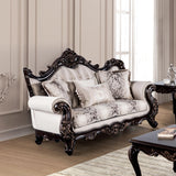 Furniture of America Zephyra Traditional Faux Leather Upholstered Loveseat with Rolled Arm and Accent Pillows, Wooden Comfortable Couch for Living Room, Office, Bedroom, Dark Cherry/Beige Furniture of America