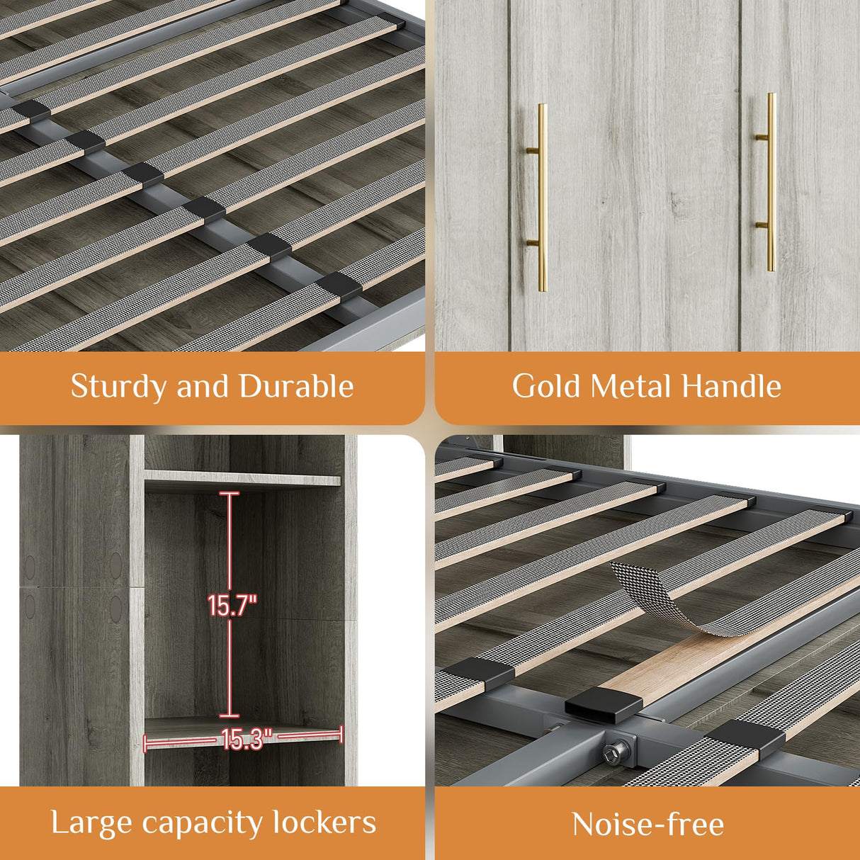 BEQAI Murphy Bed Queen with Storage Bookcase & 4 Adjustable Shelves, Queen Murphy Bed Cabinet Bed, Foldable Space Saving Furniture Beds, Wood Wall Bed for Guest Room, Bedroom, Grey BEQAI