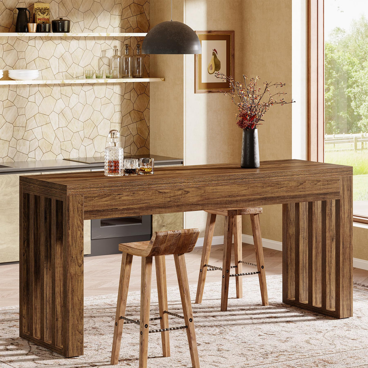 Tribesigns 63-inch Bar Table, Farmhouse Counter Height Pub Dining Table, Rectangular Kitchen Bar Height Table for Dining Room, Bistro, Restaurant,Rustic Brown Tribesigns
