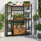 GarveeHome 55" Bakers Rack with Power Outlet and LED Light, 5-Tier Kitchen Microwave Stand Coffee Bar with Storage, 10 Hooks, Wire Basket, Metal Grid, Wine Rack, Goblet Holder, Rustic Brown GarveeHome