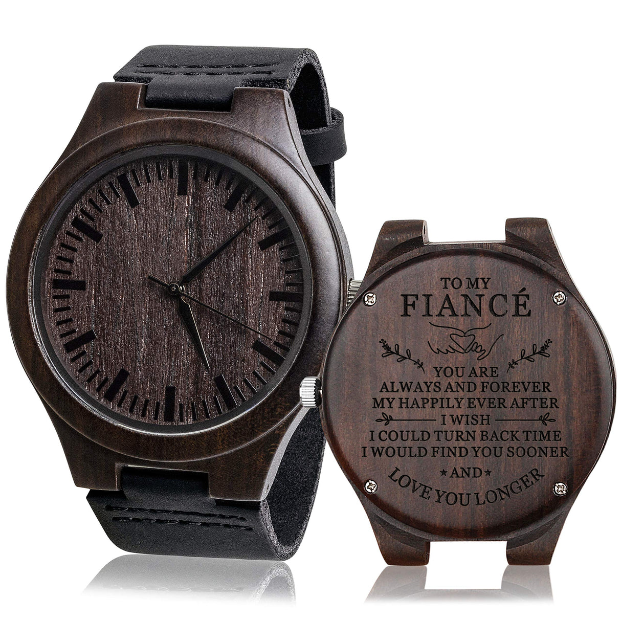 Fodiyaer Custom Engraved Wood Watch Gifts for Fiancé Husband Boyfriend Men Groomsmen Him As Personalized Anniversary Christmas Birthday Father Day Graduation Valentine's Wooden Idea Fodiyaer