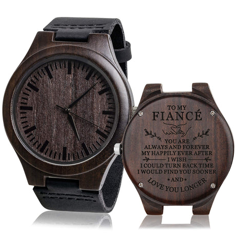 Fodiyaer Custom Engraved Wood Watch Gifts for Fiancé Husband Boyfriend Men Groomsmen Him As Personalized Anniversary Christmas Birthday Father Day Graduation Valentine's Wooden Idea Fodiyaer