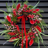 Pre-lit Christmas Wreath with Lights,Outdoor Christmas Wreaths for Front Door-22 Inch Xmas Door Wreath with Pine Needles Pine Cones and Red Berries- Farmhouse Home Christmas Decorations ArcadiaArt