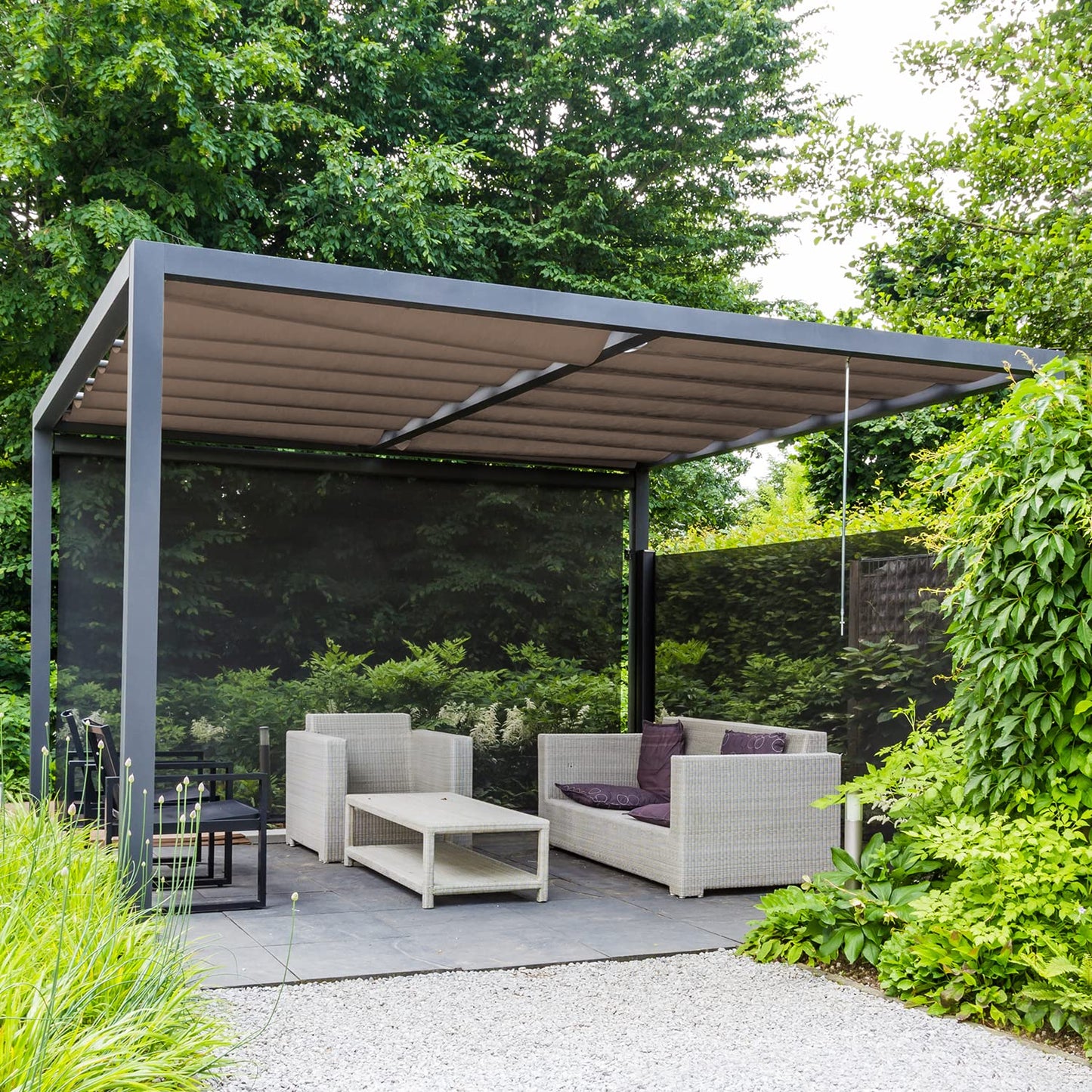 Aoodor Replacement Pergola Canopy - Retractable Shade in Dark Brown Fabric for 10 x 13 ft Pergola, UV Resistant, Fade-Resistant, Water-Repellent, Adjustable and Durable Fabric