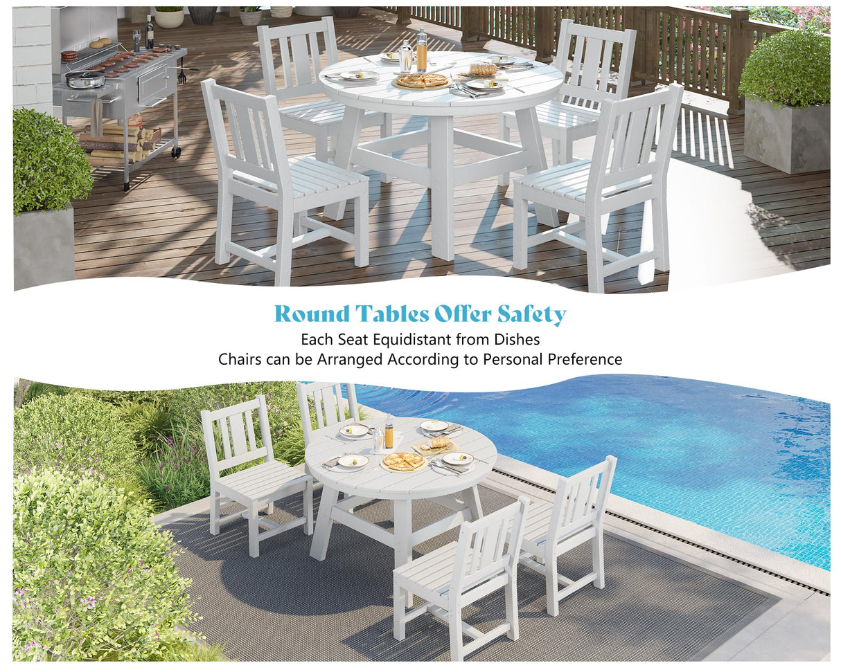 AMERLIFE 5 Piece HDPE Outdoor Dining Table & Chairs Set, All-Weather Patio Furniture with Umbrella Hole for Garden, Backyard, Seaside, White AMERLIFE