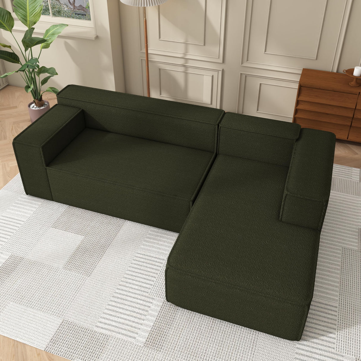 Swbvs Modular Sectional Sleeper Sofa,L-Shape Chaise,7-Seater Sofa,Upholstered Couches for Living Room Bedroom,No Assembly,Green Swbvs