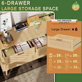 Greenvelly 6 Drawer Double Dresser for Bedroom, Modern Rattan 6 Drawer Dresser with Golden Handles, Wooden Storage Chest of Drawers for Bedroom, Living Room, Hallway Greenvelly