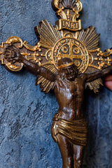 Wooden Wall Crucifix Natural Wood - Different colors - Any size - Christ Cross - Personalized Christian wooden carved Pediment Kozakworkshop