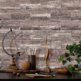 URCOLOR 32-Piece Peel and Stick Backsplash Wall Tile, 4"x 8" PVC Distressed Rustic Tan Wood Stick on Tiles for Kitchen, Bathroom, Laundry Room, Camper, Fireplace URCOLOR