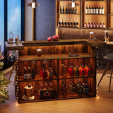 Tribesigns 4-Tier Bar Table, 70.9-Inch Large Wood Home Bar Unit with Wine Glass Holder and Black Footrest, Pub Table with Storage Shelves for Kitchen, Indoor, Brown Tribesigns