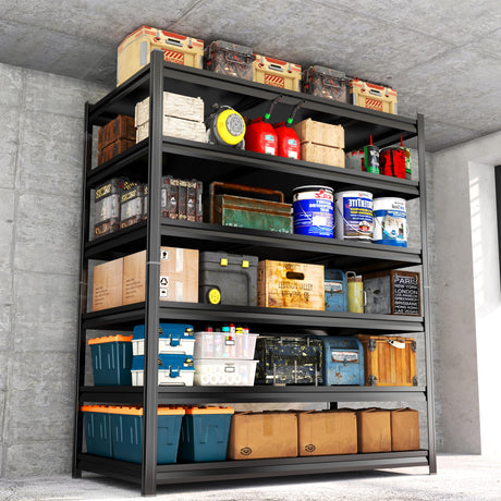 87" H Garage Shelving 3500Lbs Storage Shelves 5-Tier Adjustable Shelving Units Metal Storage Shelves Heavy Duty for Basement, Commercial, Warehouse, Industrial, Black PRESTELION