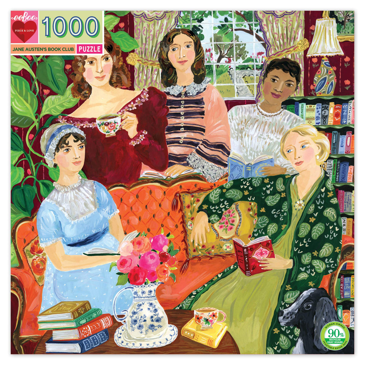 eeBoo: Piece and Love Jane Austen's Book Club 1000-piece Square Adult Jigsaw Puzzle, Jigsaw Puzzle for Adults and Families, Includes Glossy, Sturdy Pieces and Minimal Puzzle Dust eeBoo
