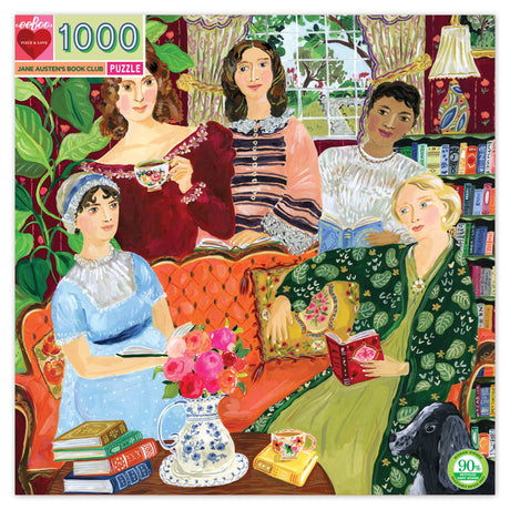 eeBoo: Piece and Love Jane Austen's Book Club 1000-piece Square Adult Jigsaw Puzzle, Jigsaw Puzzle for Adults and Families, Includes Glossy, Sturdy Pieces and Minimal Puzzle Dust eeBoo