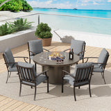 Trumbeak 7 Pcs Outdoor Patio Furniture Set with 48"/55000 BTU Outdoor Round Propane Fire Pit Table,Patio Conversation Sets 6 Fixed Chairs No-Slip Cushions and Waterproof Covers,Grey Trumbeak