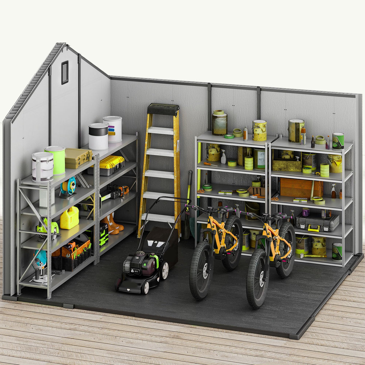 DWVO 8x10 FT Outdoor Storage Shed, 544 cuft Plastic Storage Shed with Floor & Lockable Door, All-Weather Tool Garden Shed with Window & Vent for Patio Furniture, Lawn Mower, Pool Supplies, Dark Gray DWVO