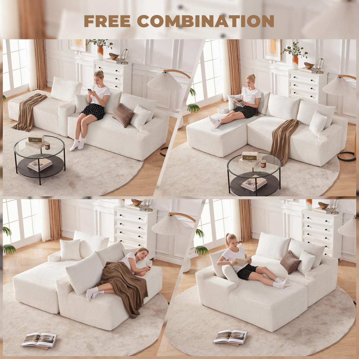 Mangodan Cloud Sectional Couch, Modular Sectional Sofa for Living Room, Boneless Sofa with Deep Seat, Fluffy Comfy Couch with L-Shaped Chaise, No Assembly Required, Beige Mangodan