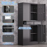 JAORD Metal Storage Cabinet with 2 Drawers and Pegboard, Garage Storage Cabinet with Locking Doors and 2 Adjustable Shelves, 71" H Steel Cabinets for Garage, Home, Office, School, Black JAORD