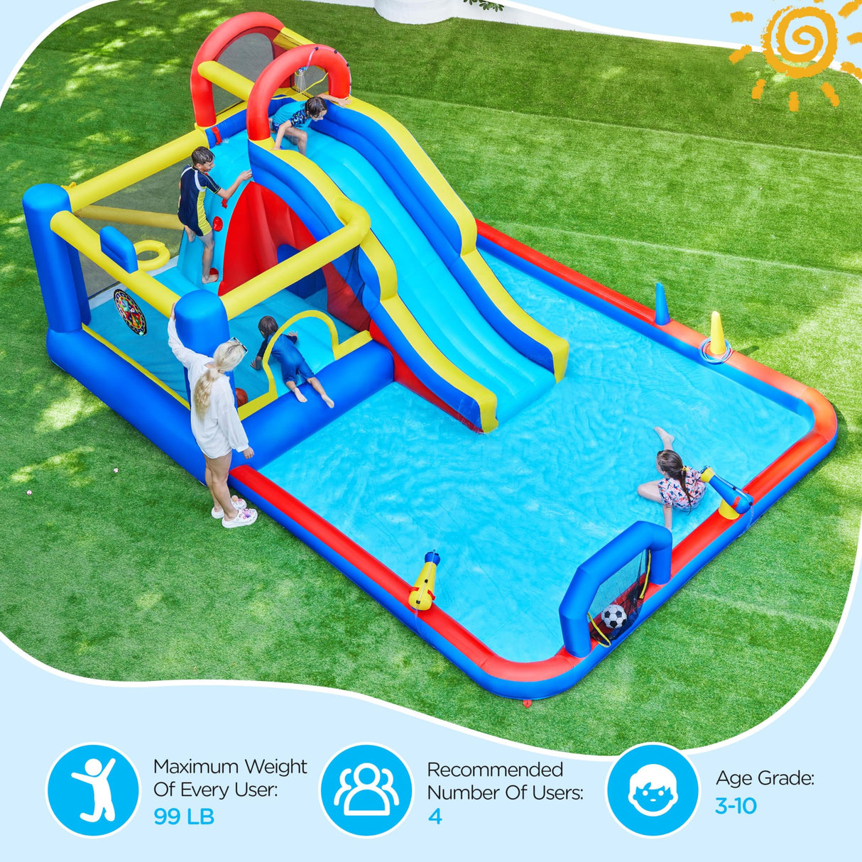 Yaheetech 10-in-1 Inflatable Bounce House w/Slide, Outdoor Water Slide w/Bouncer & Large Splash Pool for Kids Aged 3-10, Jumping Castle w/Storage Bag & 650W Blower Yaheetech