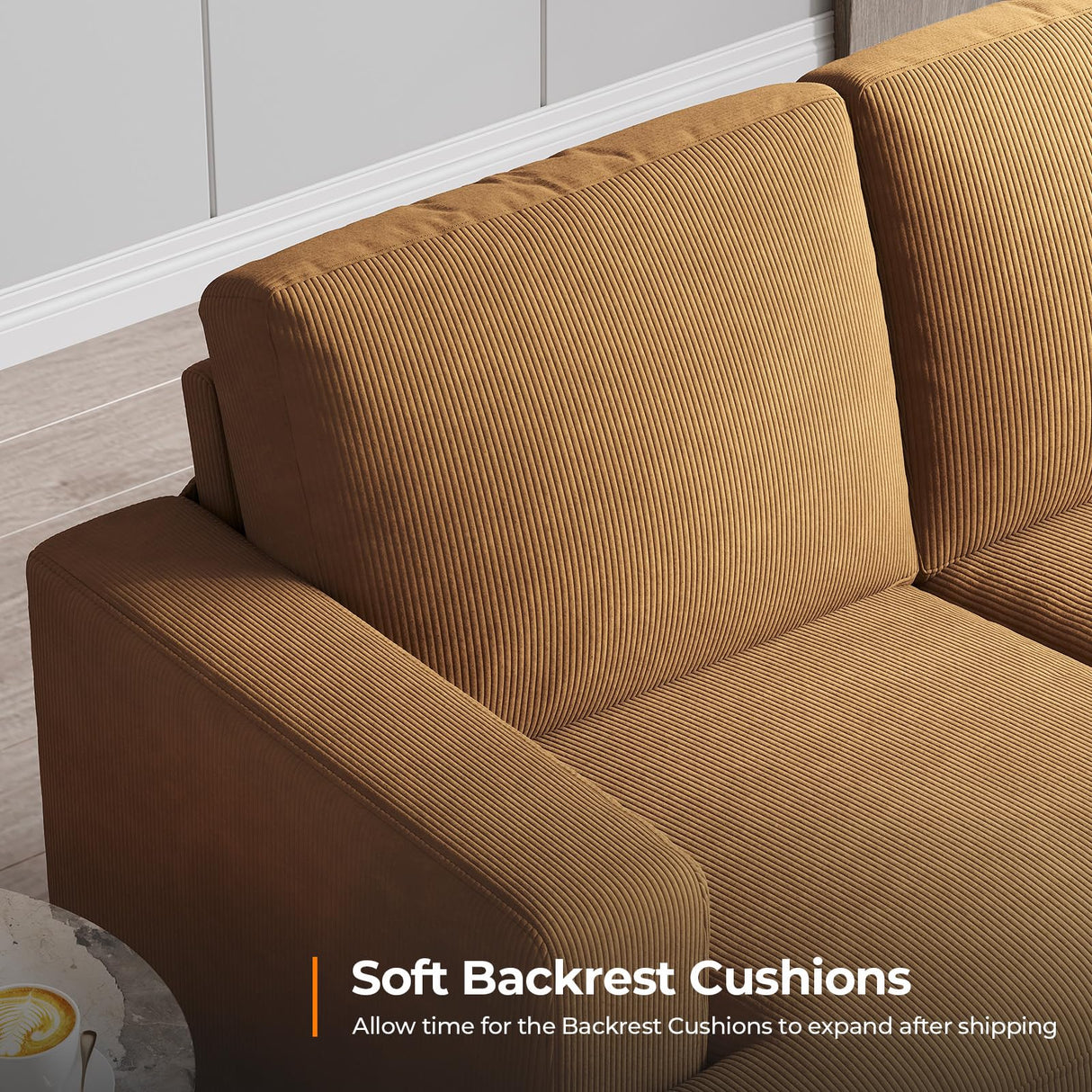 COPIAE 89 Inch Sofa with Extra Deep Seats Oversize, 3 Seater Sofa for Living Room, Modern Couch and Sofa, Comfy Armrests and Seats and Backrests, Easy Installation, Corduroy Fabric Ginger Yellow COPIAE