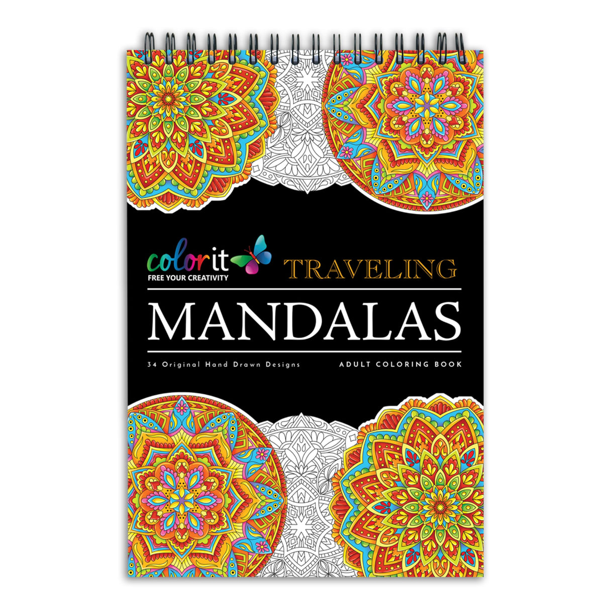 Traveling Mandalas Adult Coloring Book - Features 30 Original Hand Drawn Designs Printed on Artist Quality Paper, Hardback Covers, Spiral Binding, Perforated Pages, Bonus Blotter ColorIt