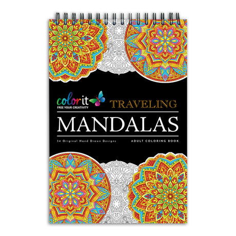 Traveling Mandalas Adult Coloring Book - Features 30 Original Hand Drawn Designs Printed on Artist Quality Paper, Hardback Covers, Spiral Binding, Perforated Pages, Bonus Blotter ColorIt