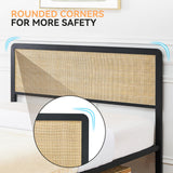 Rattan Bed Frame with Headboard and Footboard, Farmhouse Metal Platform Bed Frame Support Mattress with Strong Slats Support, Under-Bed Storage, No Box Spring Needed SLEKVERSA