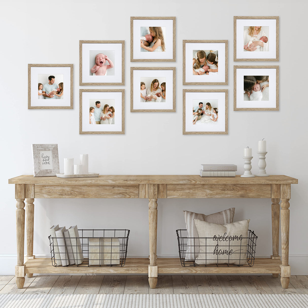 SHEFFIELD HOME 9 Piece Gallery Wall Frame Set, 12x12 in. Matted to 8x8 in. (Light Natural) SHEFFIELD HOME
