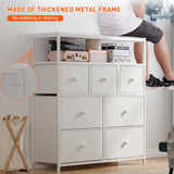 EnHomee White Dresser for Girls Bedroom with 7 Drawers and 2 Shelves, Girls Dresser with Wooden Top and Metal Frame, Cute Dressers & Chest of Drawers for Bedroom, Closets,Nursery,White EnHomee