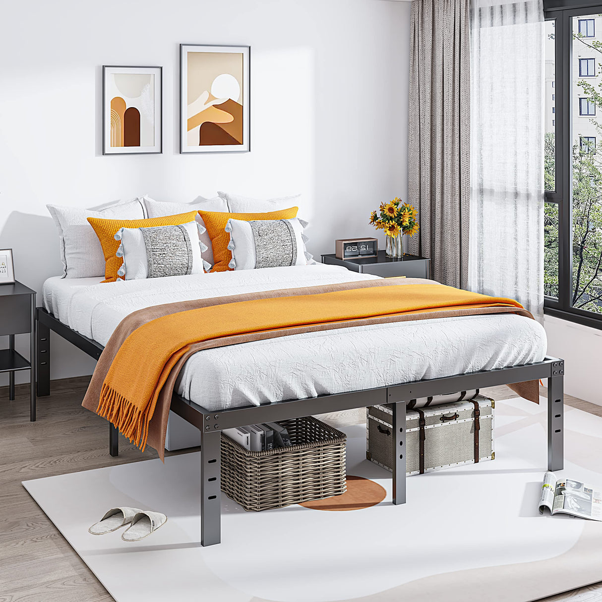 COMASACH Heavy Duty King Bed Frame - 14" Black Metal Platform, Noise-Free, Easy Assembly, Supports Up to 3500lbs COMASACH